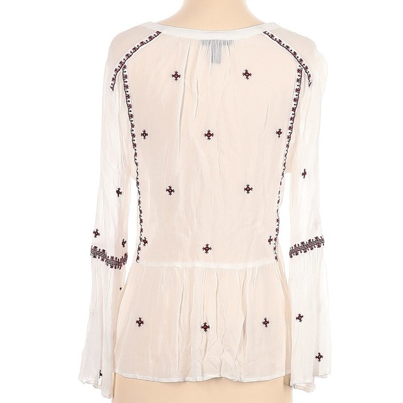 AQUA x Bloomingdale's Boho Embroidered Long Sleeve V-Neck Peplum Blouse Small - Picture 2 of 2
